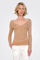 Rib Knit Henley - Pecan by Enza Costa | 25 South Boutiques