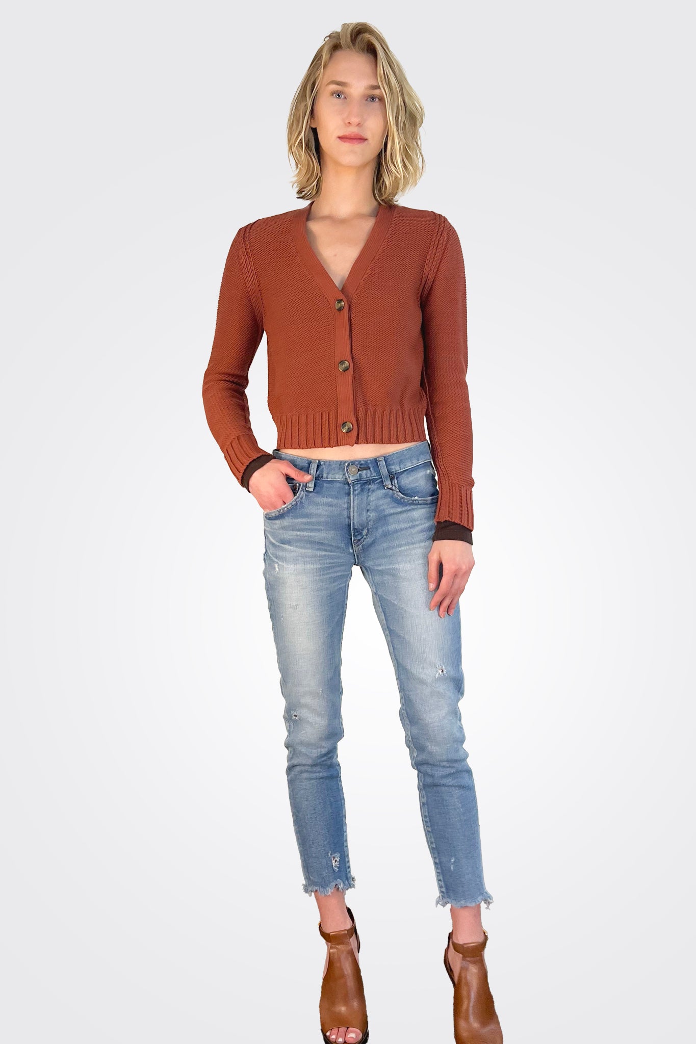 Fran Cropped Cardigan - Pecan by Michael Stars — alternate view