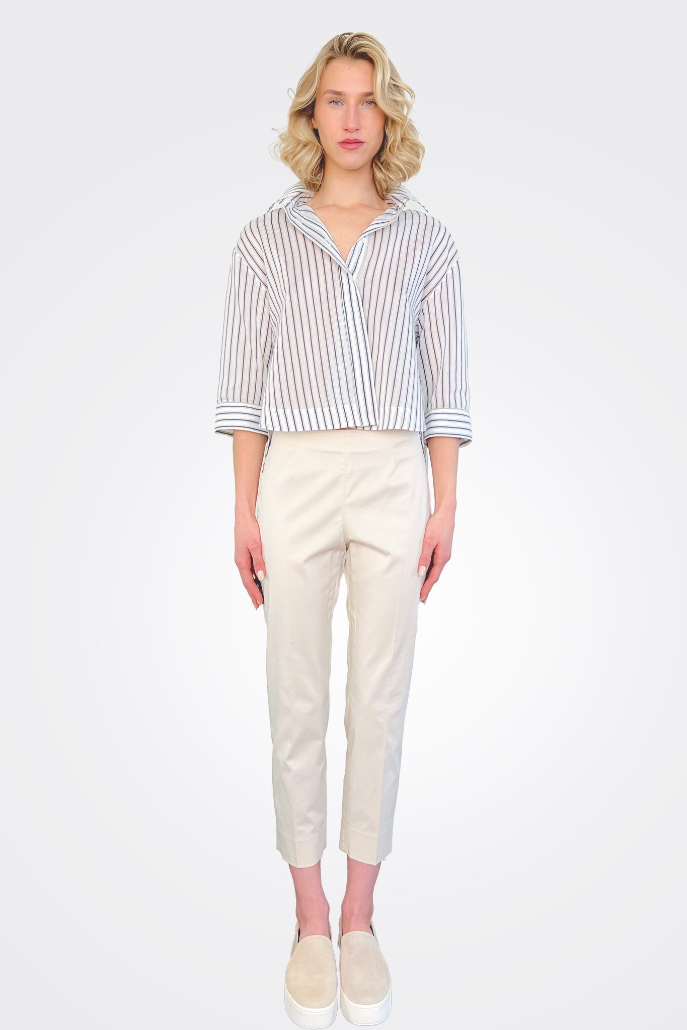 Super-Stretch Cotton Gabardine Trousers - Beige by Peserico | 25 South Boutiques