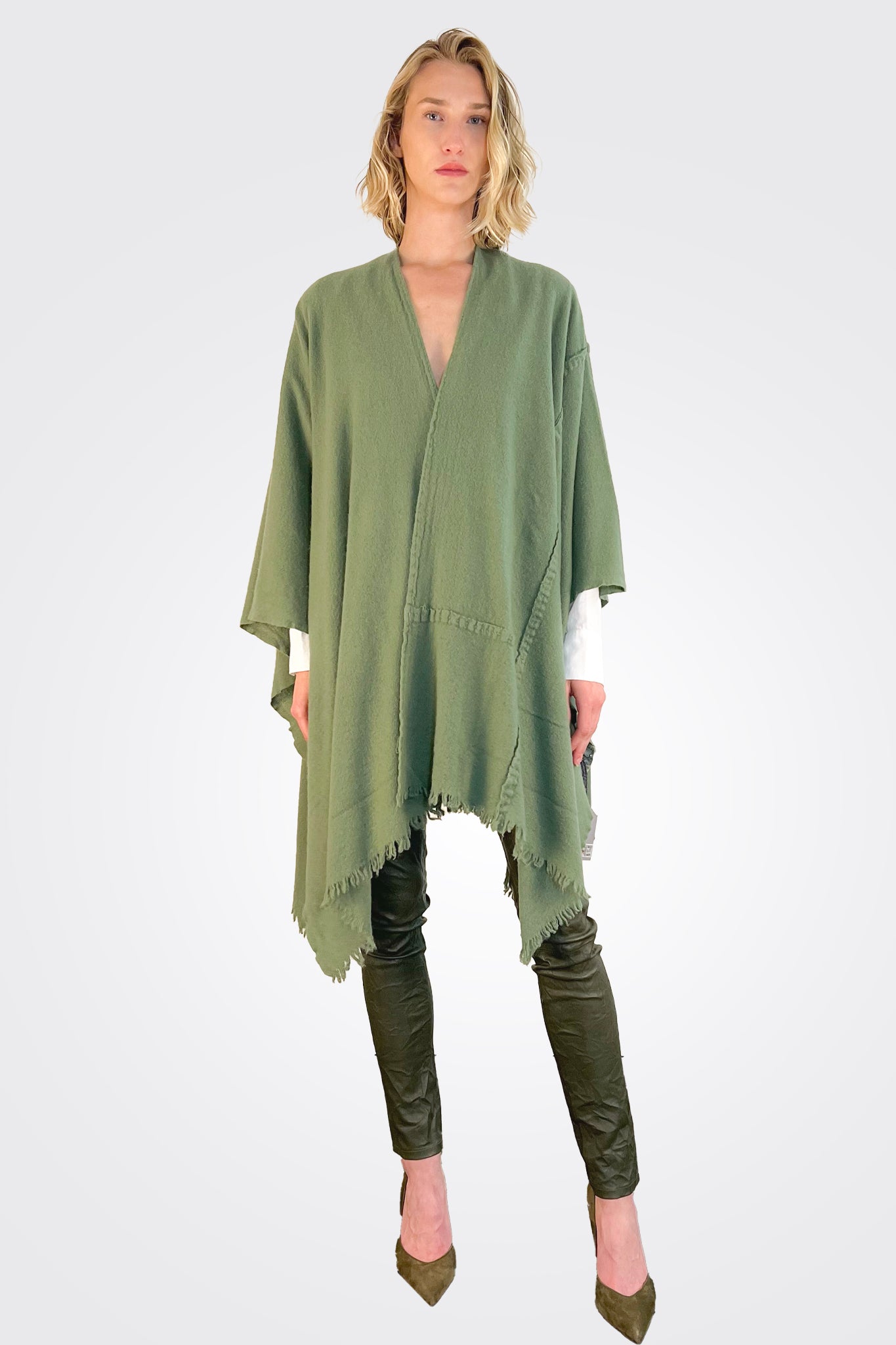 Stitch Detailed Poncho - Pesto by Private 0204 — alternate view