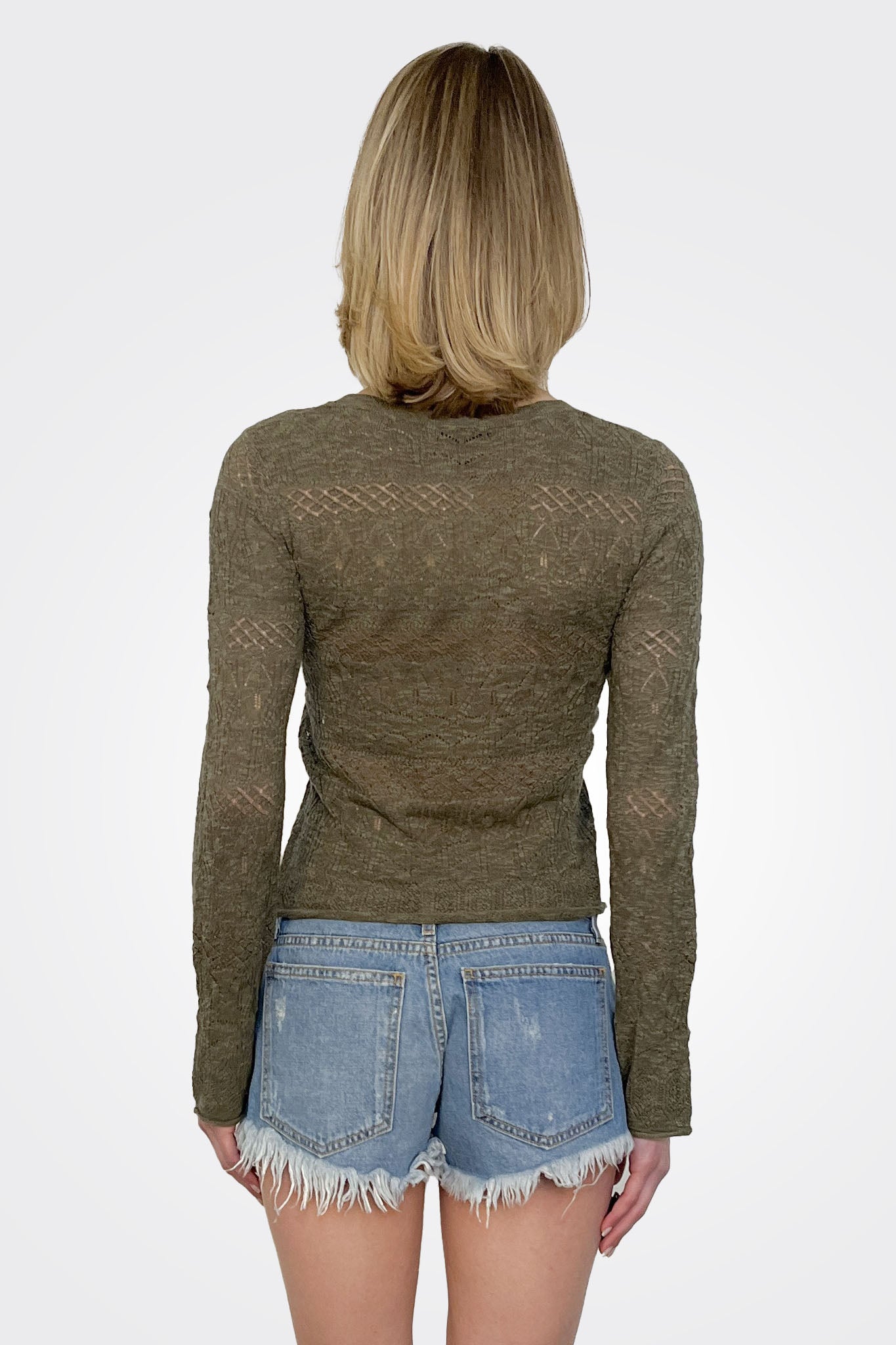 Pointelle Long Sleeve Top - Pesto by Bobi — alternate view
