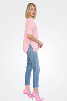 Supima Cotton Cashmere V Neck Sweater - Pink Petal by Minnie Rose — alternate view