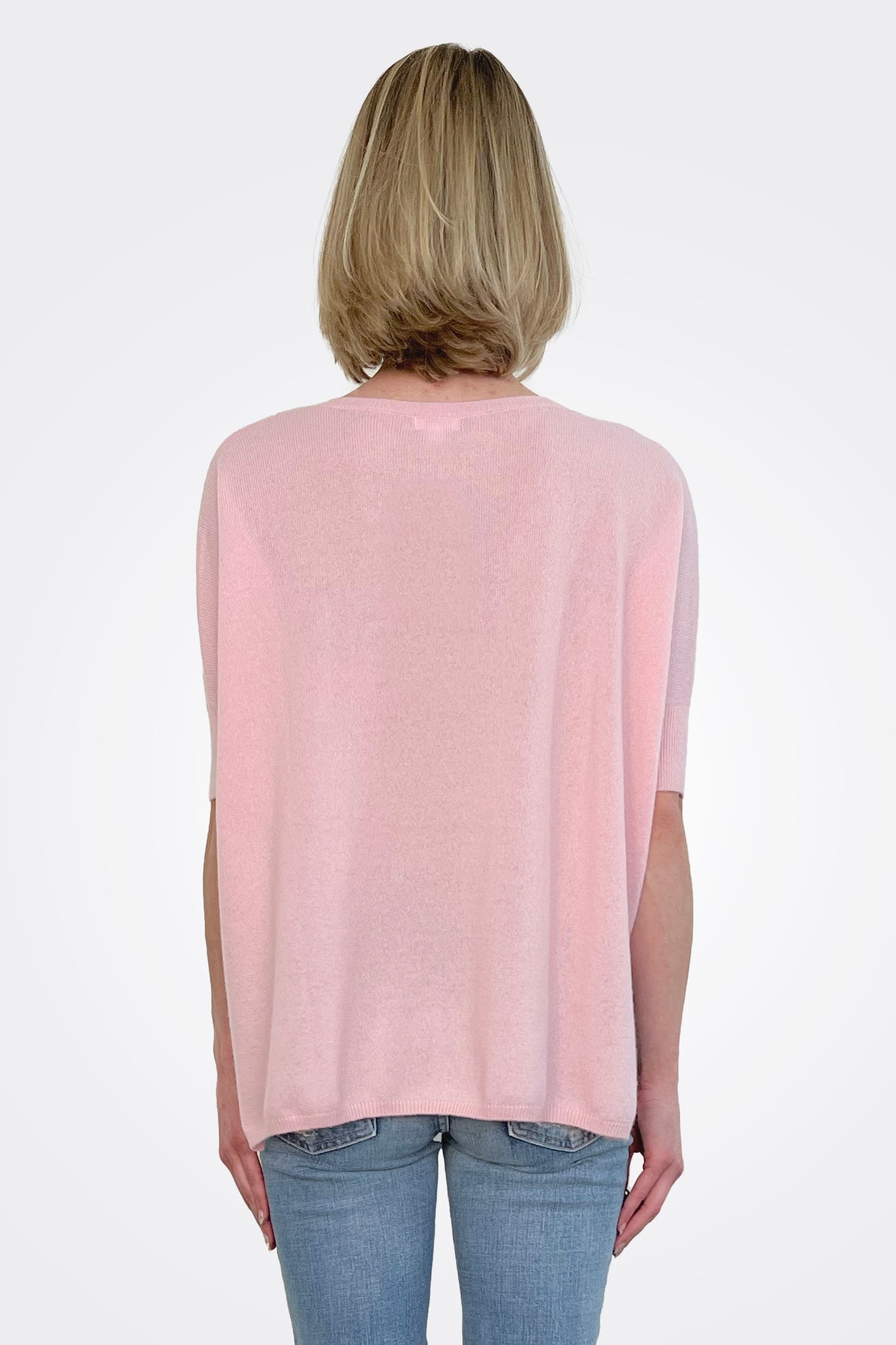 Supima Cotton Cashmere V Neck Sweater - Pink Petal by Minnie Rose — view 3