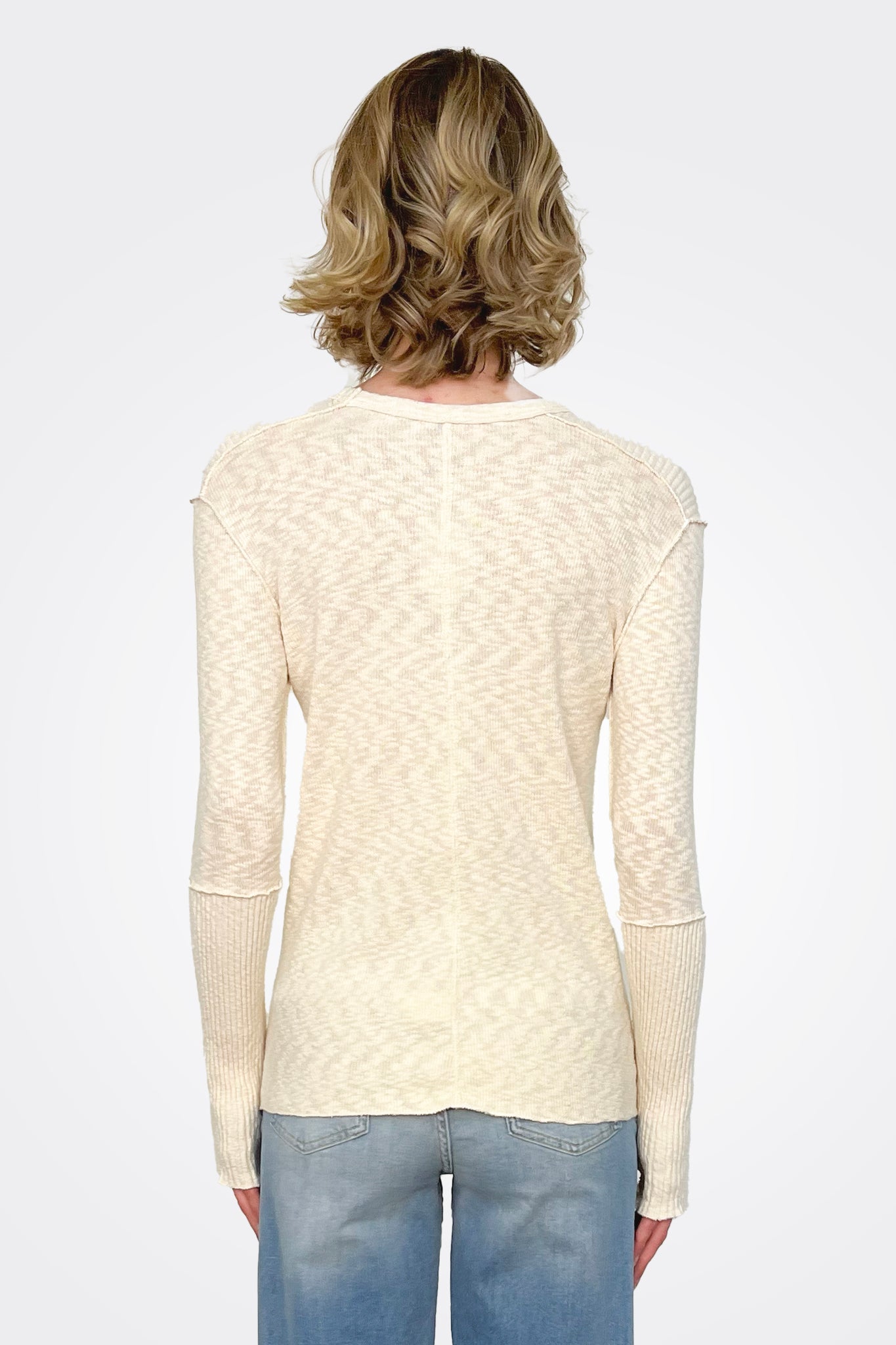 Ribbed Sleeve Long Sleeve Top - Natural by Pete — alternate view
