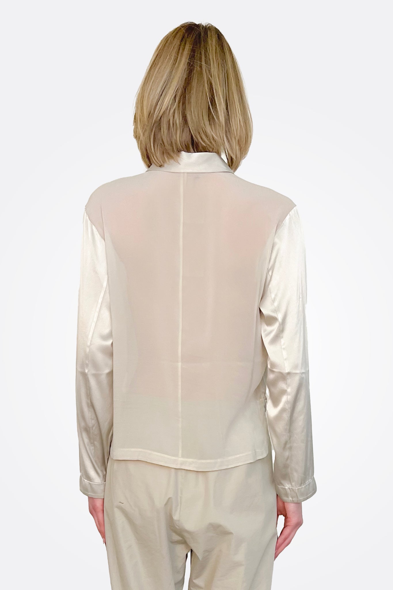 Long Sleeve Stretch Silk Satin Shirt - Pearl Grey by Transit Par-Such — alternate view