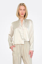 Long Sleeve Stretch Silk Satin Shirt - Pearl Grey by Transit Par-Such | 25 South Boutiques