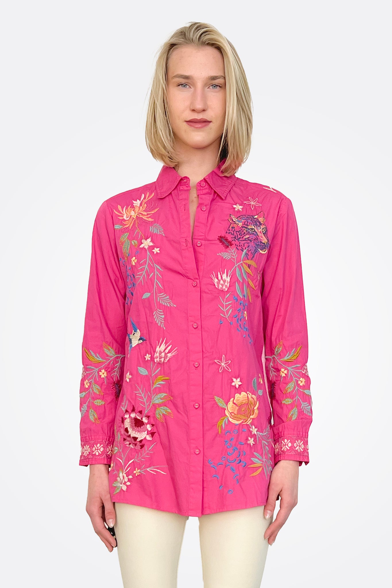 Indalo Button Down Shirt Tunic - Pink by Johnny Was — alternate view