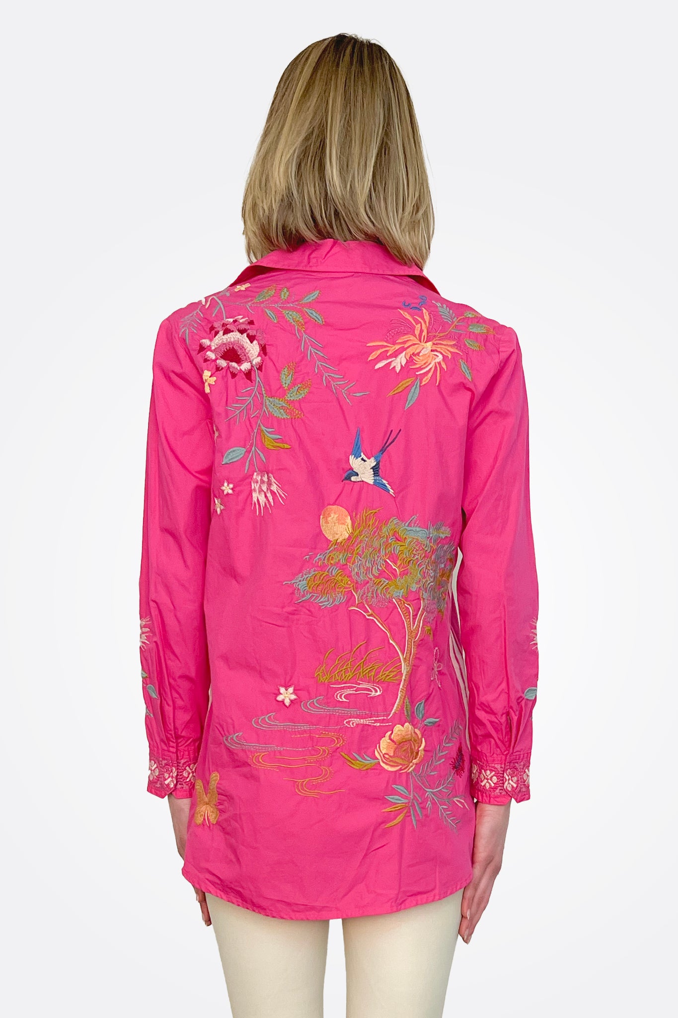 Indalo Button Down Shirt Tunic - Pink by Johnny Was — view 3