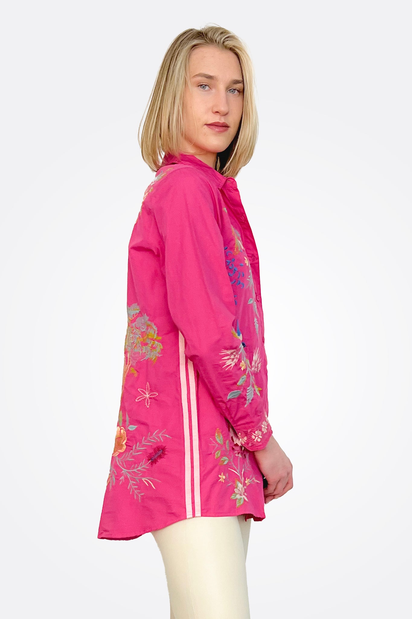 Indalo Button Down Shirt Tunic - Pink by Johnny Was — view 4