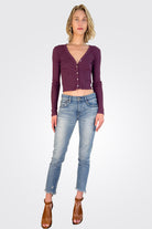 Lyla Ribbed Cardigan - Plum by Michael Stars — view 3
