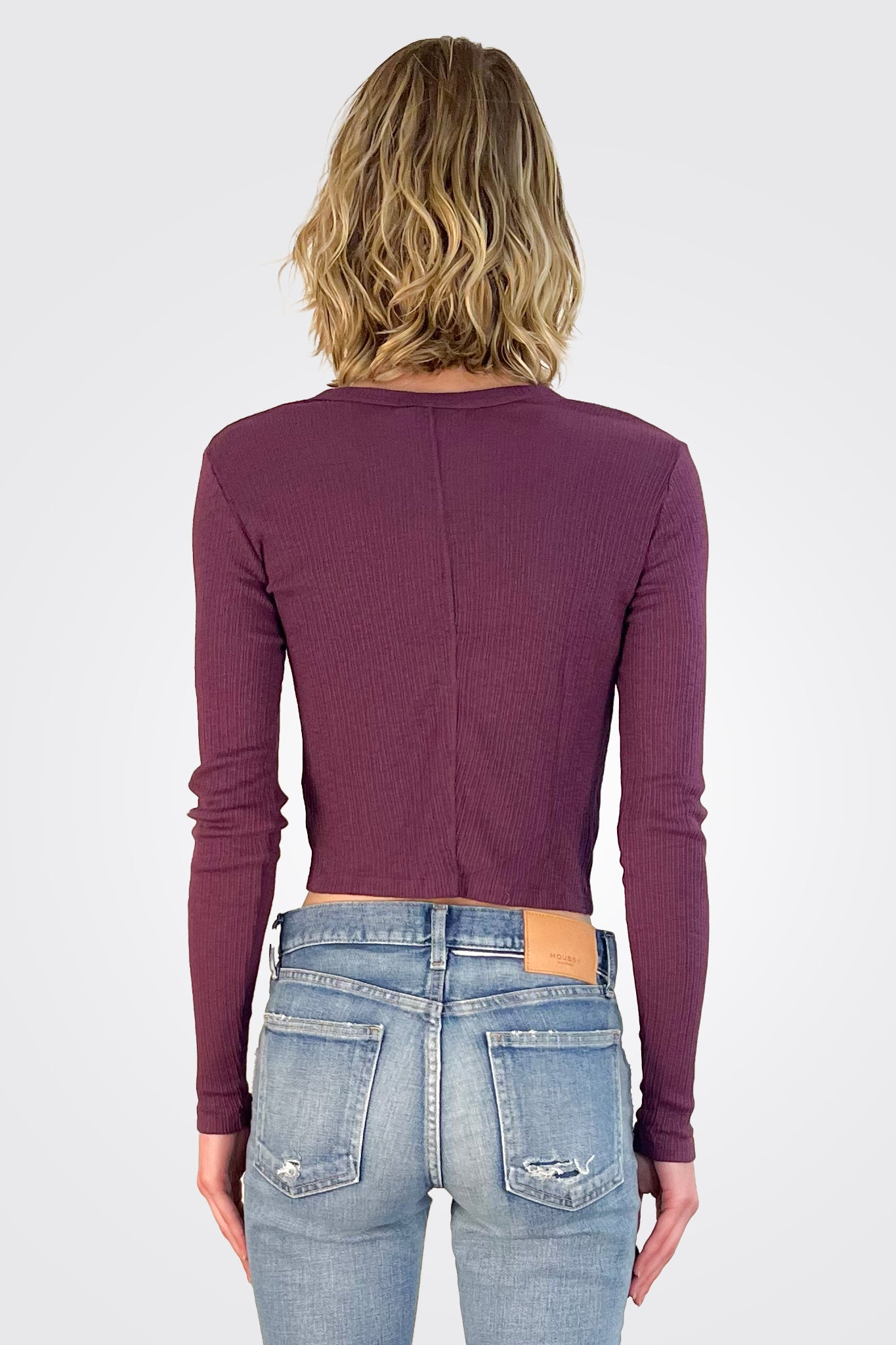 Lyla Ribbed Cardigan - Plum by Michael Stars — alternate view