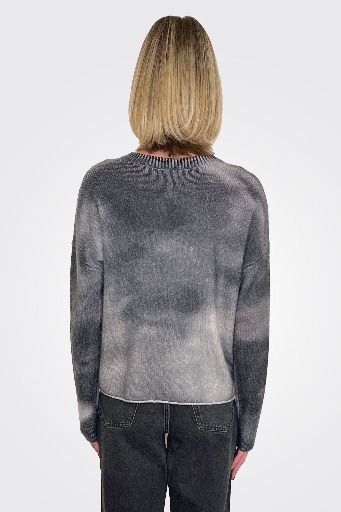 Blotch Print Boxy Raw Edge Crew - Pepper Multi by Autumn Cashmere — alternate view