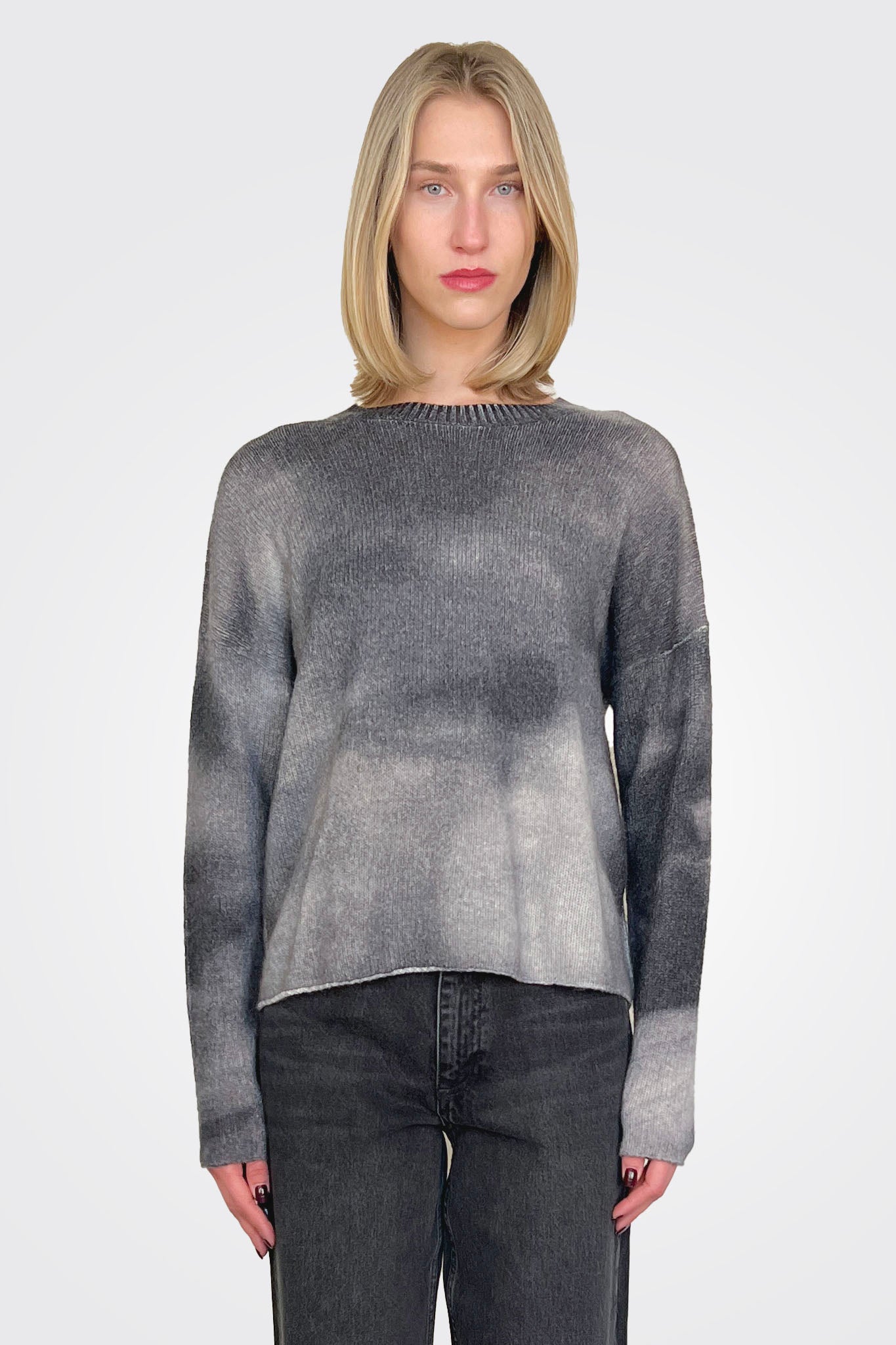 Blotch Print Boxy Raw Edge Crew - Pepper Multi by Autumn Cashmere | 25 South Boutiques