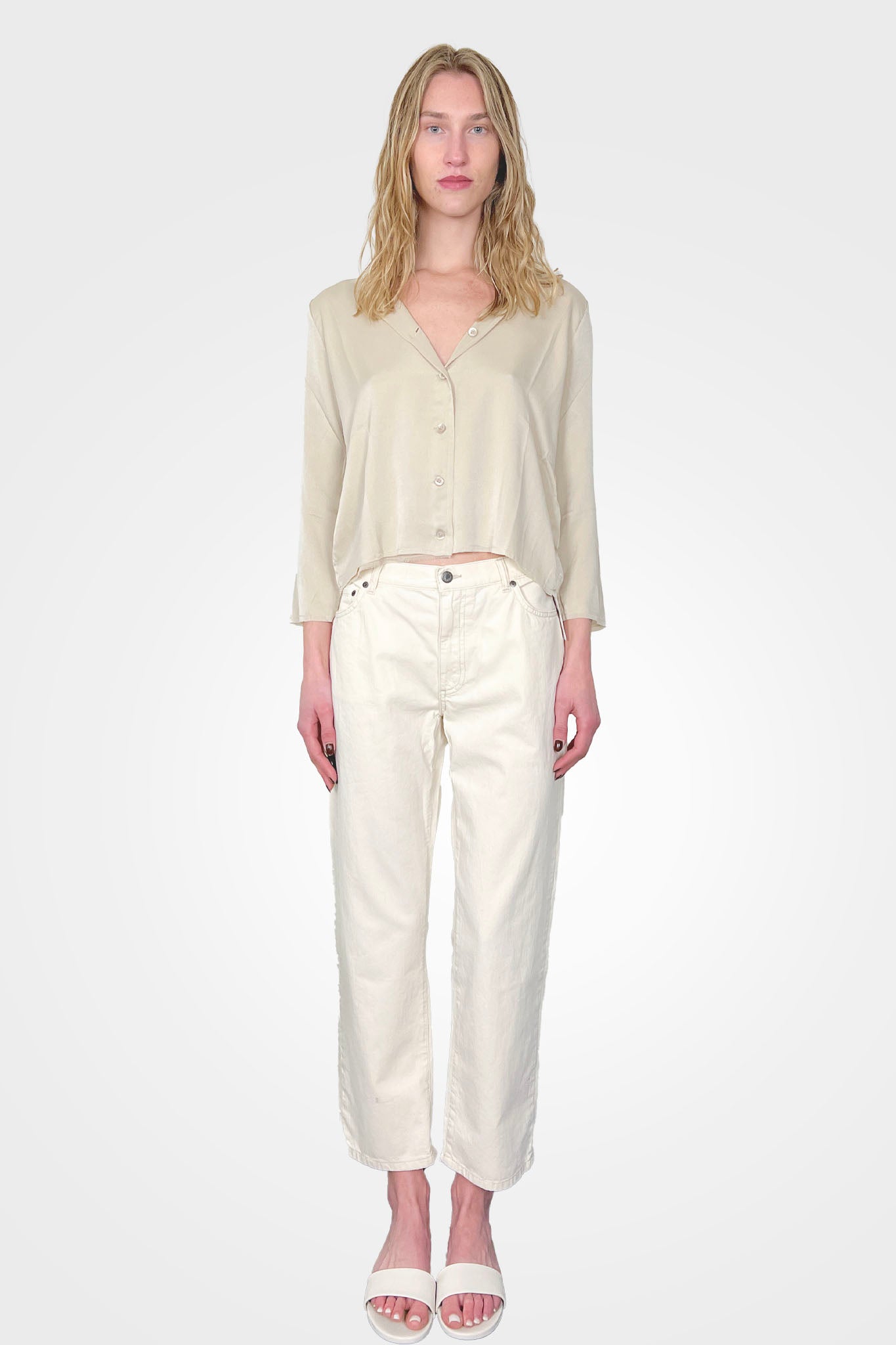 Silk Collarless Blouse - Latte by Private 0204 — view 3