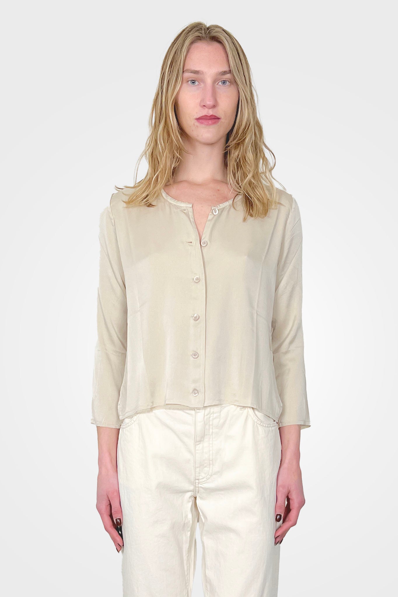 Silk Collarless Blouse - Latte by Private 0204 — alternate view
