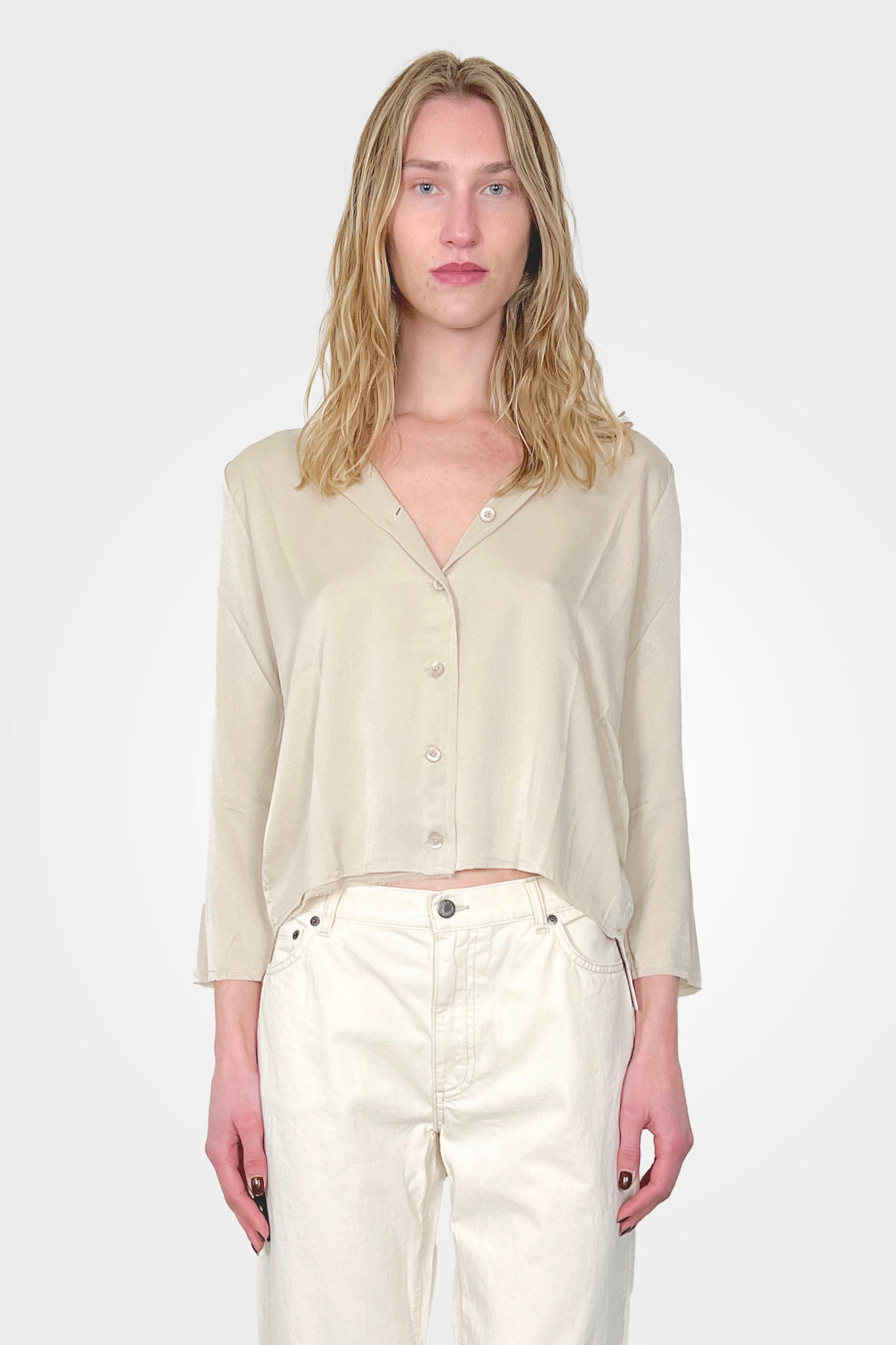 Silk Collarless Blouse - Latte by Private 0204 | 25 South Boutiques
