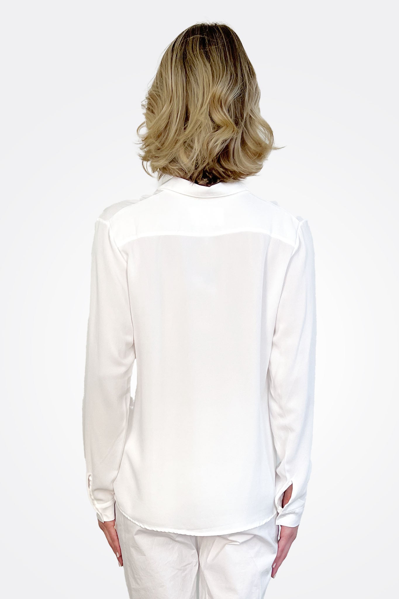 Silk Fitted Button Down Blouse - White by Private 0204 — alternate view
