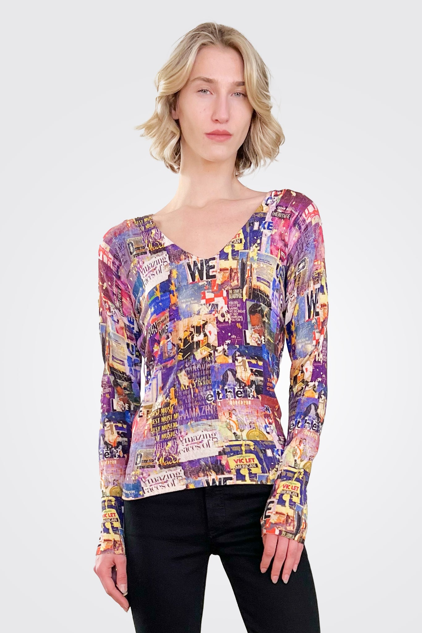 V Neck Long Sleeve Shirt - Flamee Purple by Printed Artworks | 25 South Boutiques