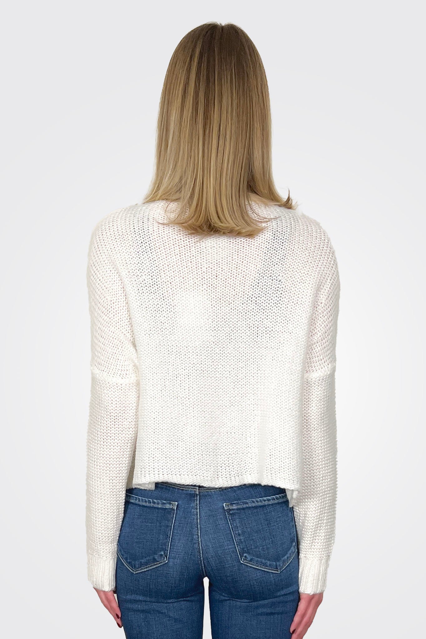 Aspen Cropped Cable Crew Chunky - Pure Snow by Wooden Ships — alternate view