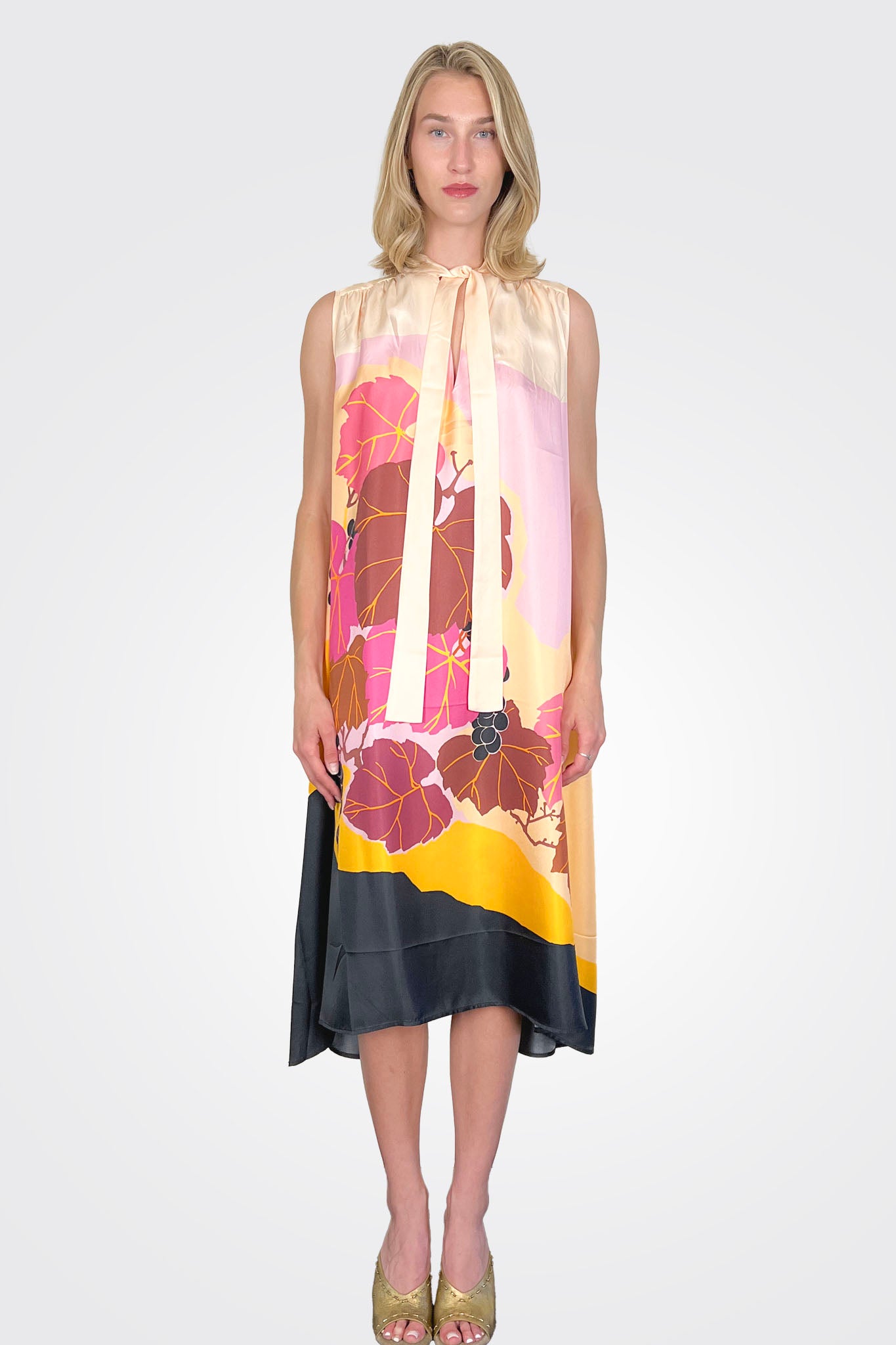 Tie Neck Long Dress - Pink Floral by Psophia — alternate view