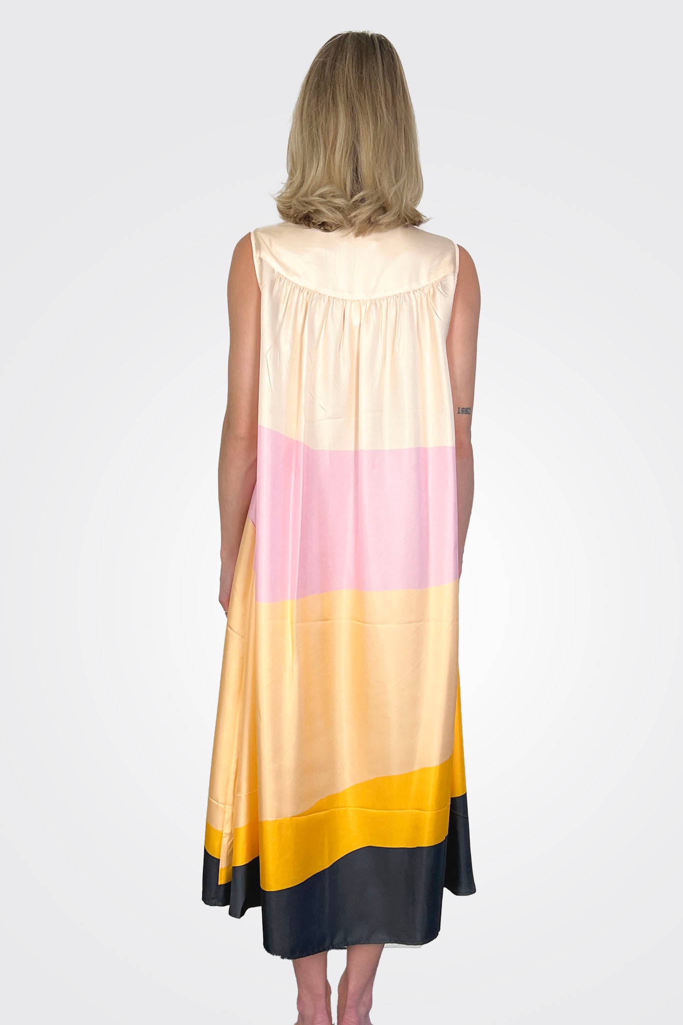 Tie Neck Long Dress - Pink Floral by Psophia — view 3