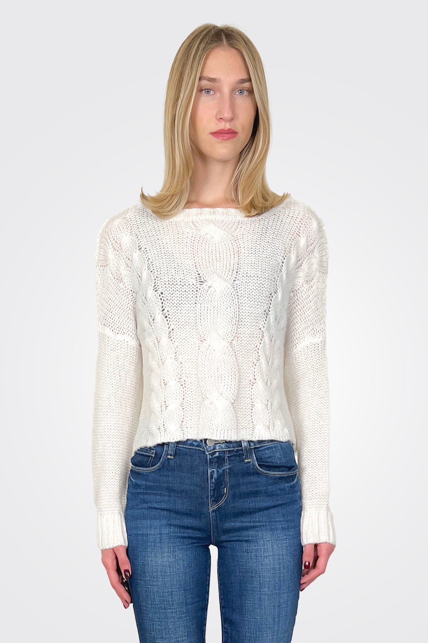 Aspen Cropped Cable Crew Chunky - Pure Snow by Wooden Ships | 25 South Boutiques