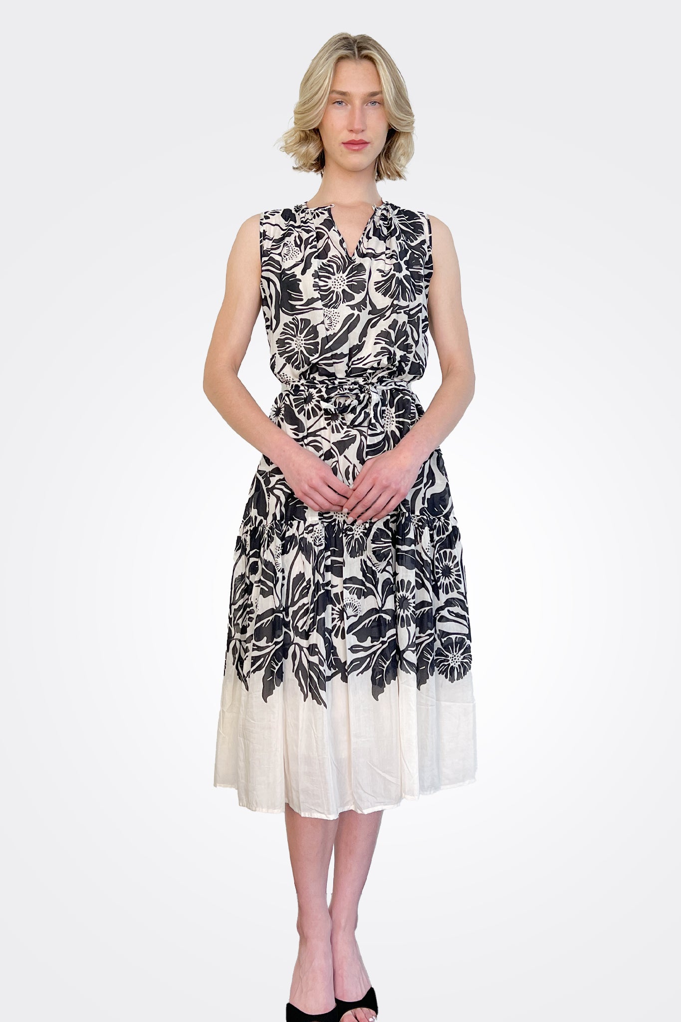 Tie Waist Dress - Black Cream by Psophia | 25 South Boutiques