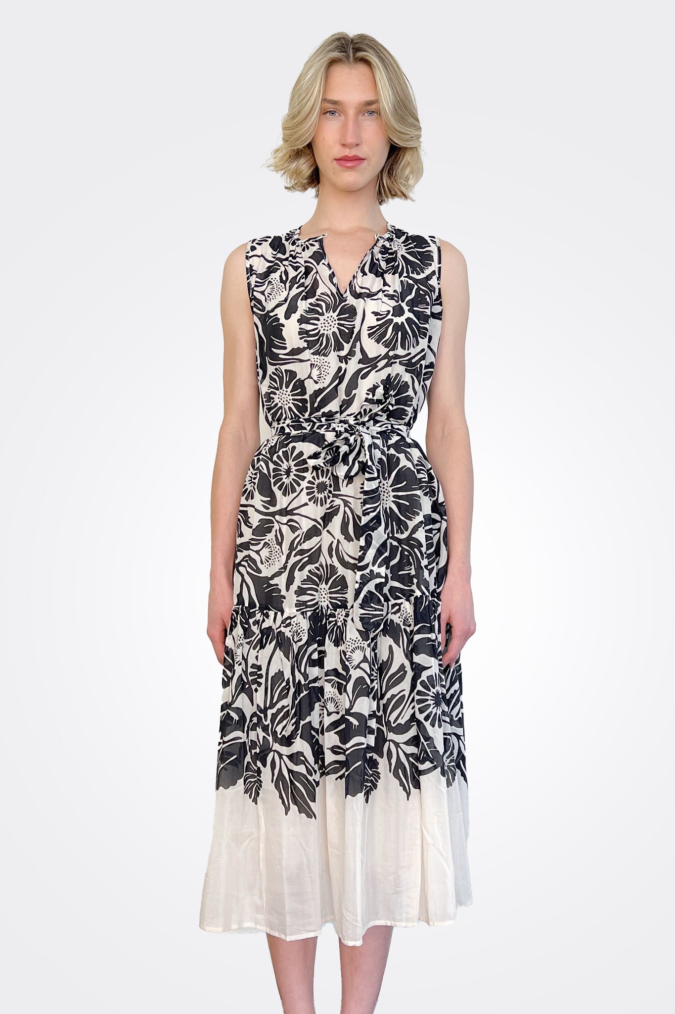 Tie Waist Dress - Black Cream by Psophia — alternate view