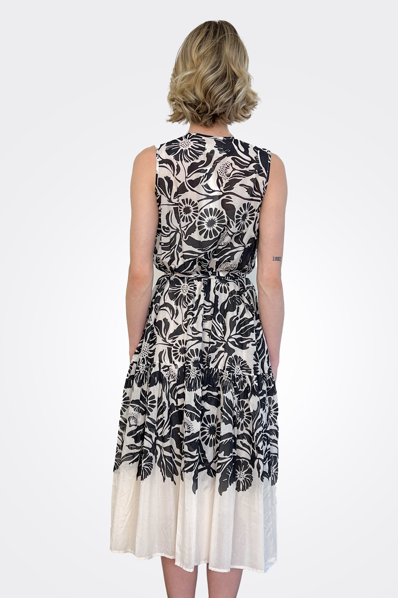 Tie Waist Dress - Black Cream by Psophia — view 3
