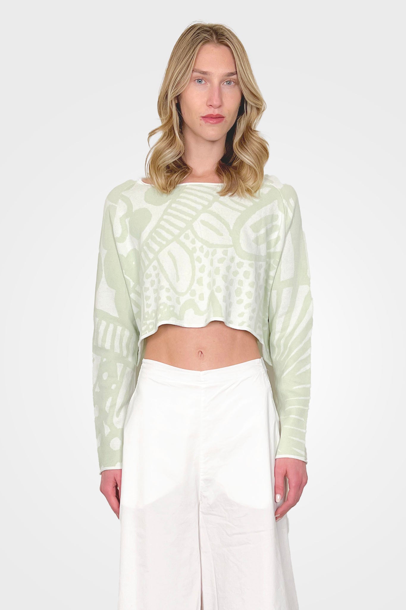 Printed Crop Pullover - Lime Jacquard by Rundholz | 25 South Boutiques