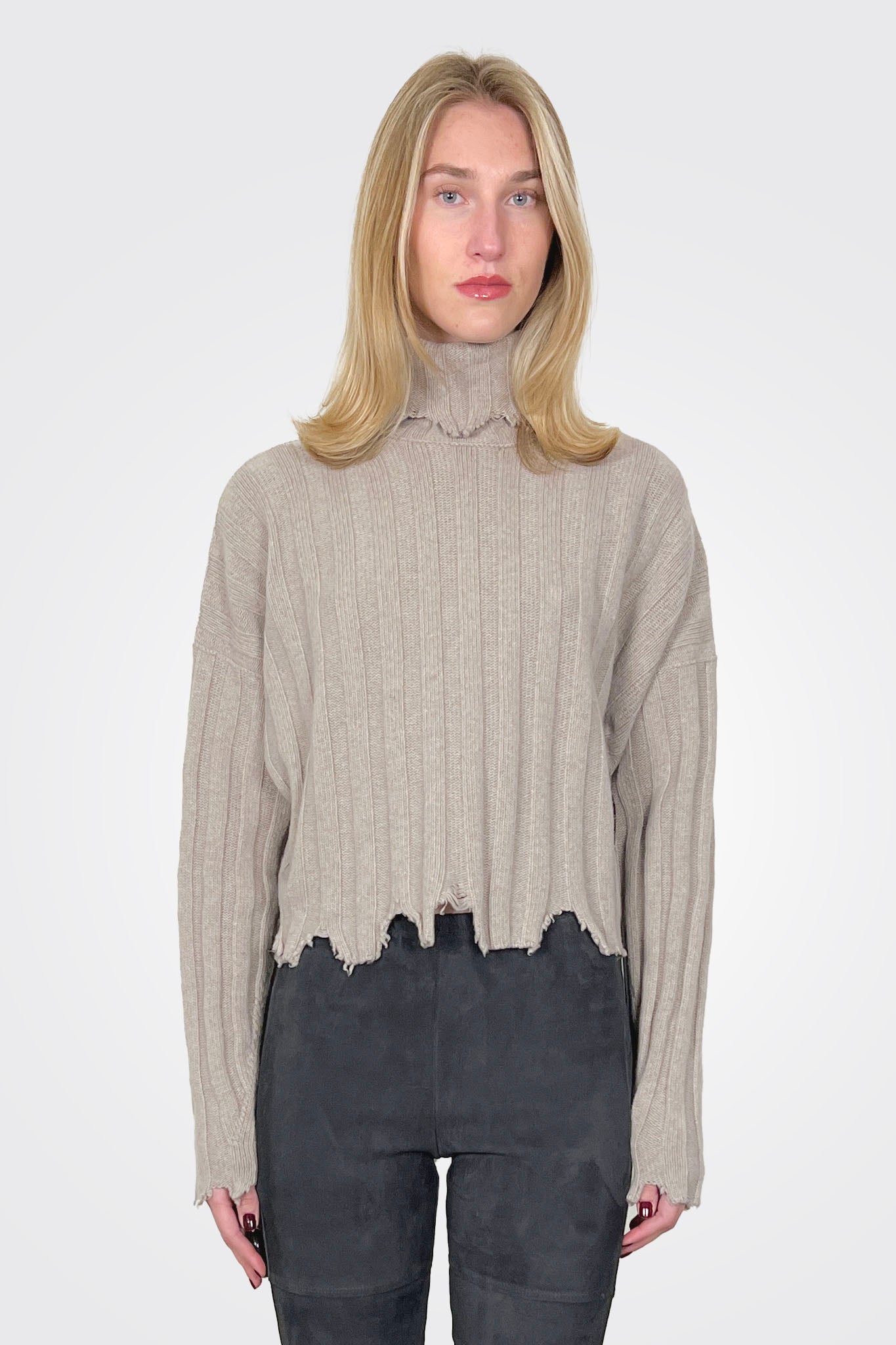 Cut Raw Edge Turtleneck - Pumice by Isabel Benenato | 25 South Boutiques