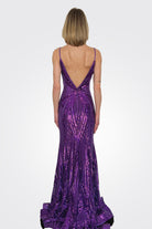 Plunging Neck Embellished Gown - Purple by Jovani — alternate view