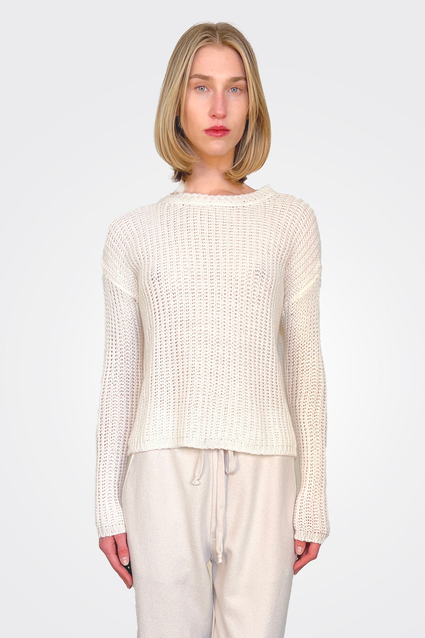 Knit Crewneck Cashmere Sweater - White by Private 0204 | 25 South Boutiques