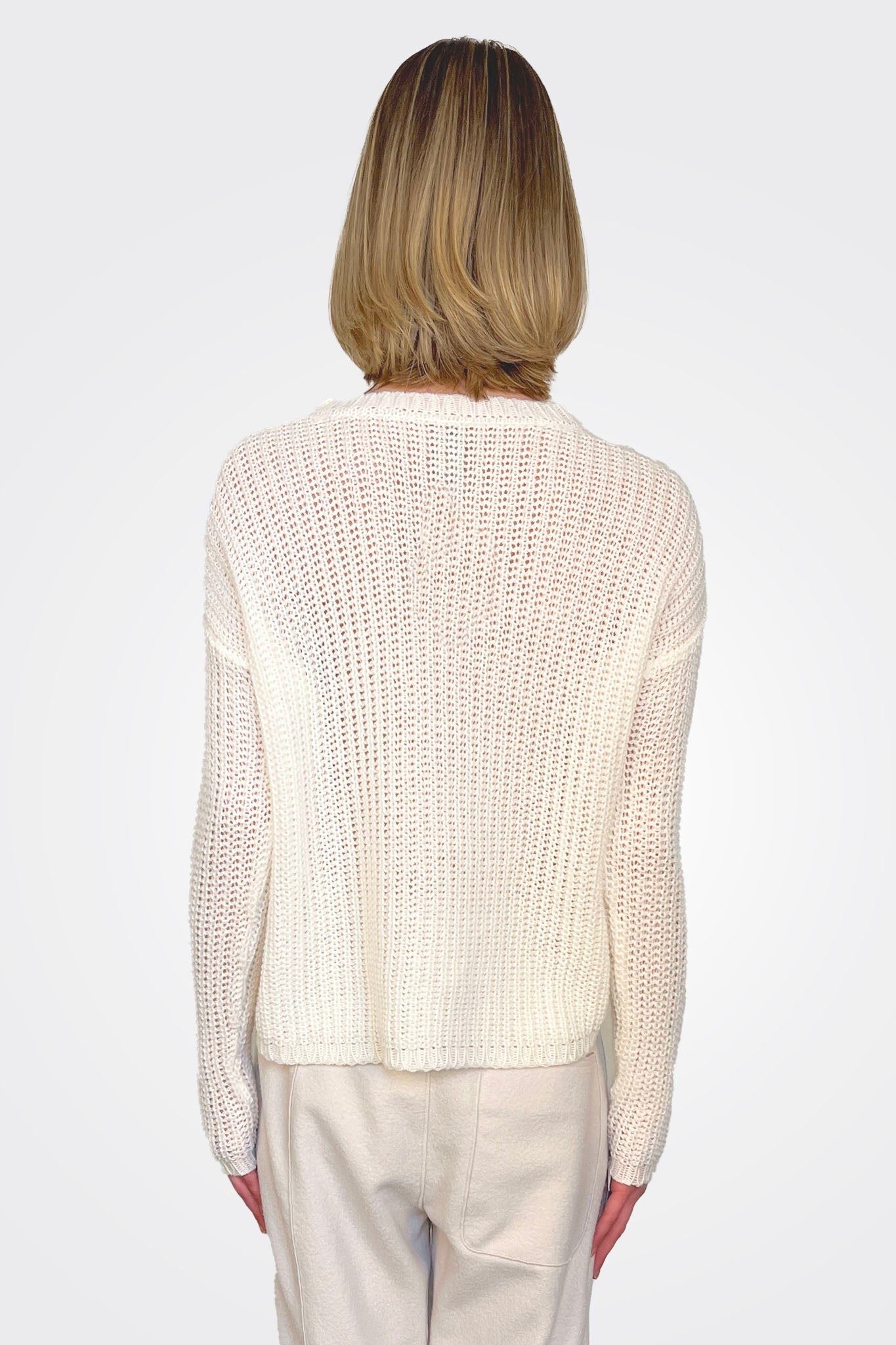 Knit Crewneck Cashmere Sweater - White by Private 0204 — alternate view