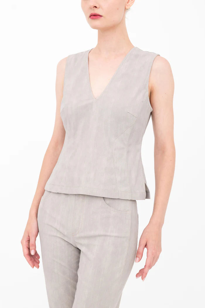 Bailee Double V Neck Jean Tank - Ash by Elaine Kim | 25 South Boutiques