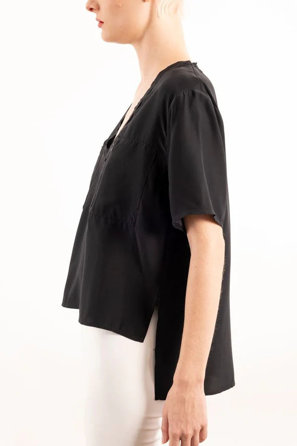 Yvett Silk Pocket Tee - Black by Elaine Kim — alternate view