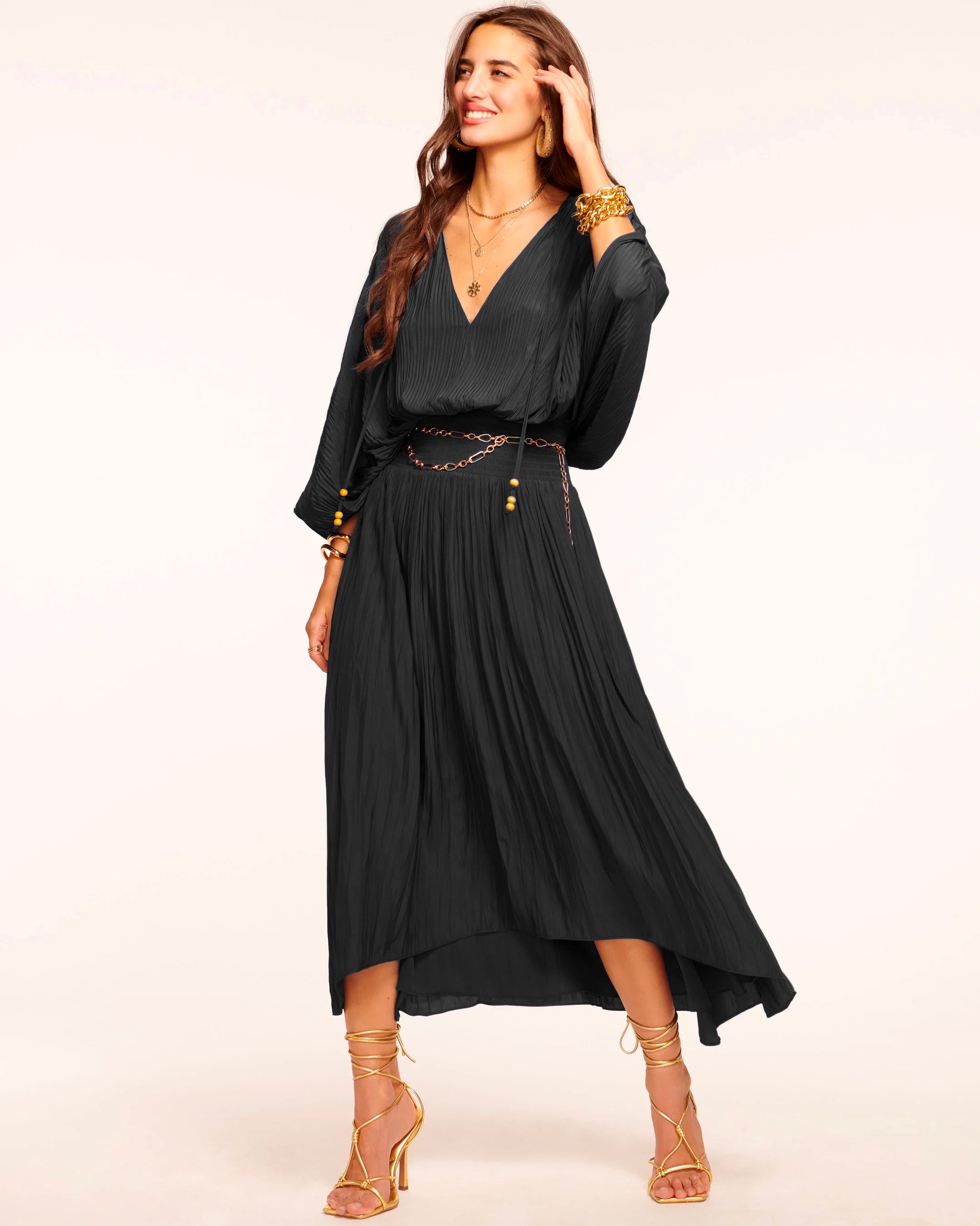 Harmonie V-Neck Midi Dress - Black by Ramy Brook | 25 South Boutiques