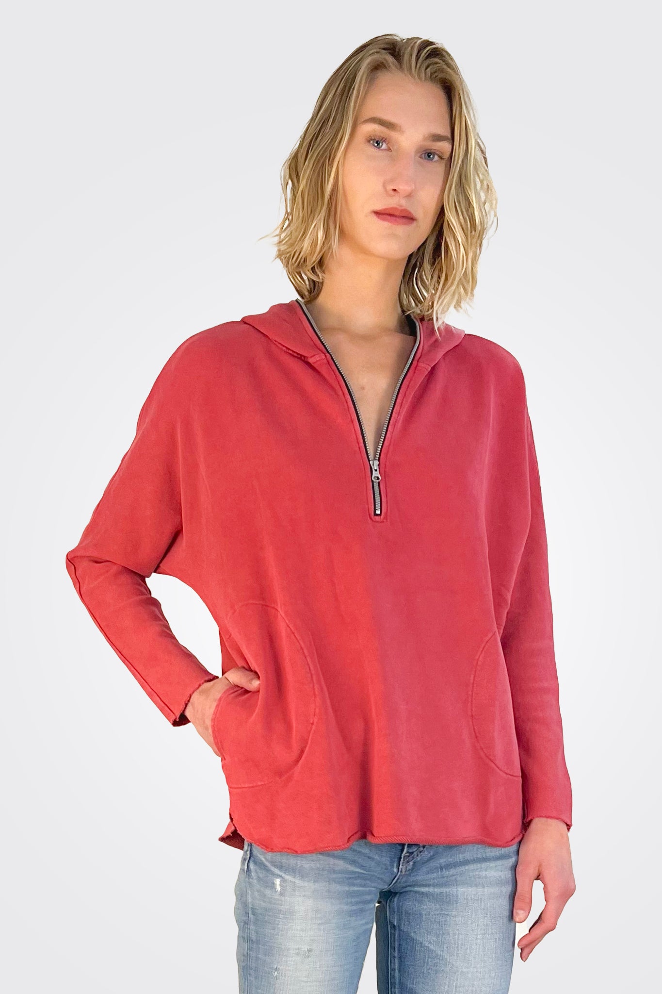 Georgia Zip Tunic Hoodie - Red Velvet by HelloNite | 25 South Boutiques
