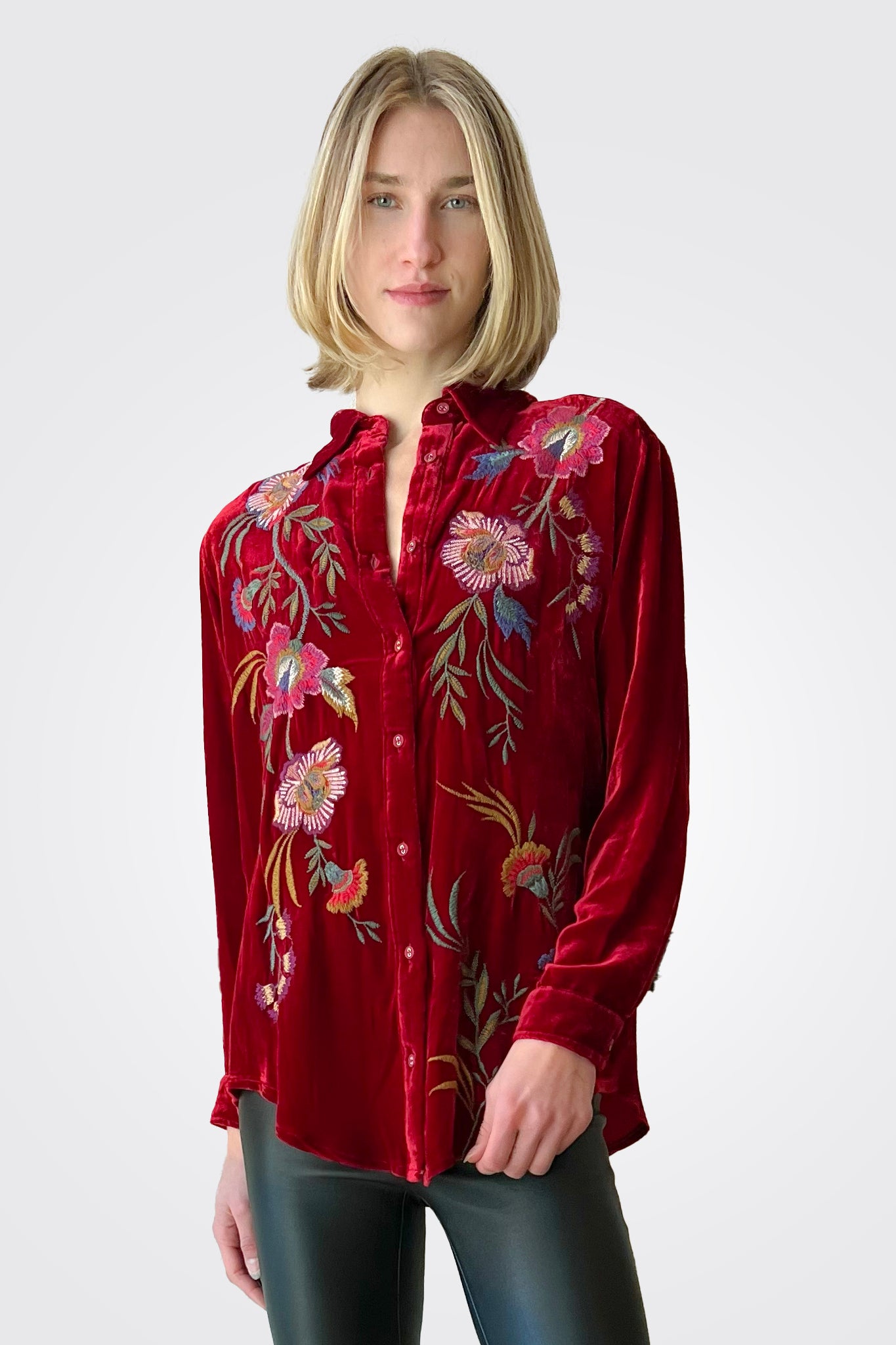 Sidonia Velvet Oversized Shirt - Red by Johnny Was — alternate view