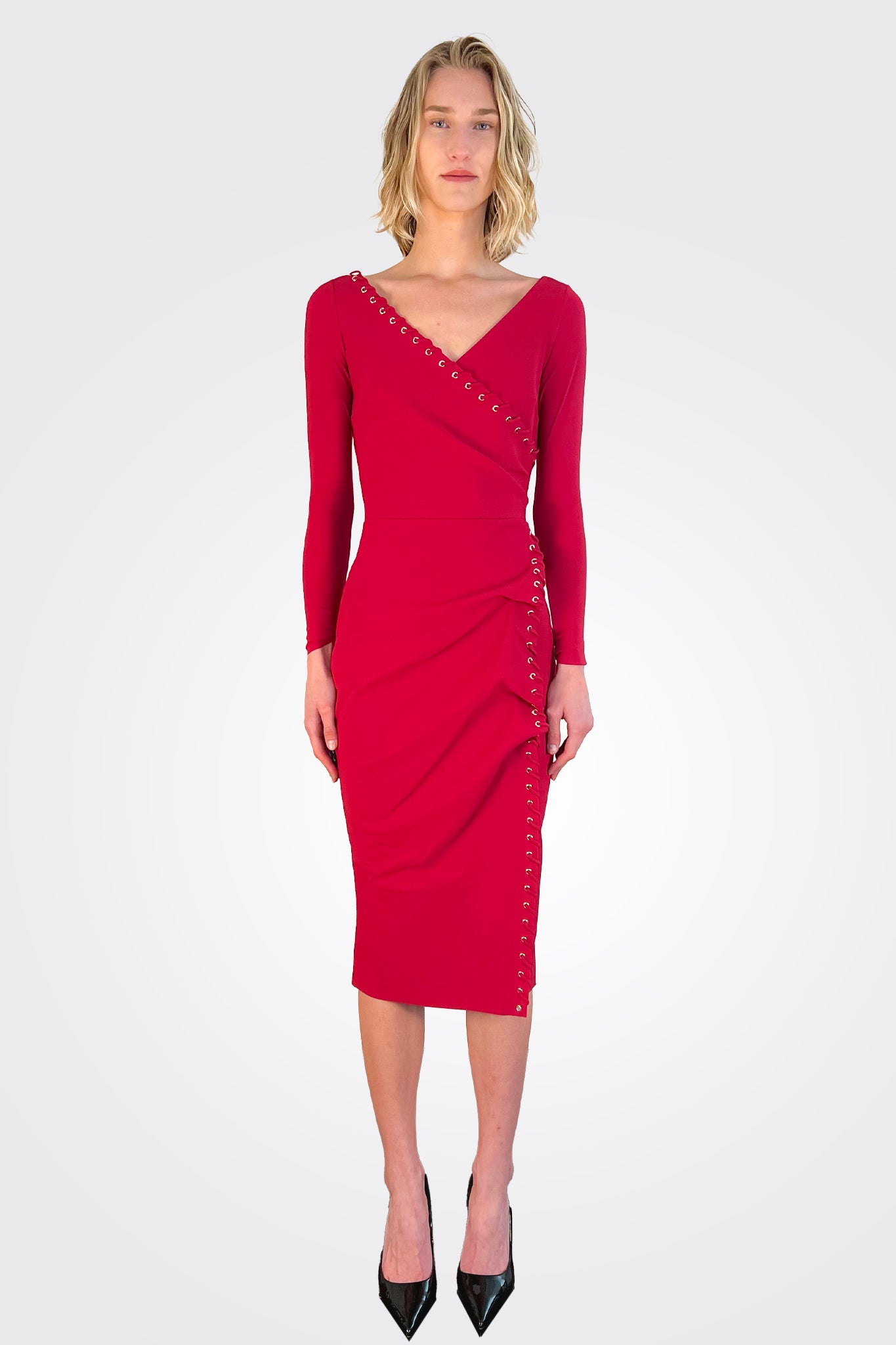 Elma Long Sleeve Faux Wrap Cocktail Dress - Garnet by Chiara Boni | 25 South Boutiques
