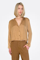Long Sleeve Stretch Silk Satin Shirt - Rust by Transit Par-Such | 25 South Boutiques