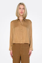 Long Sleeve Stretch Silk Satin Shirt - Rust by Transit Par-Such — view 3