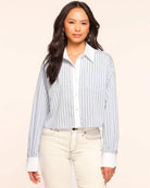 Lennox Embellished Long Sleeve Shirt - Blue Stripe by Ramy Brook | 25 South Boutiques