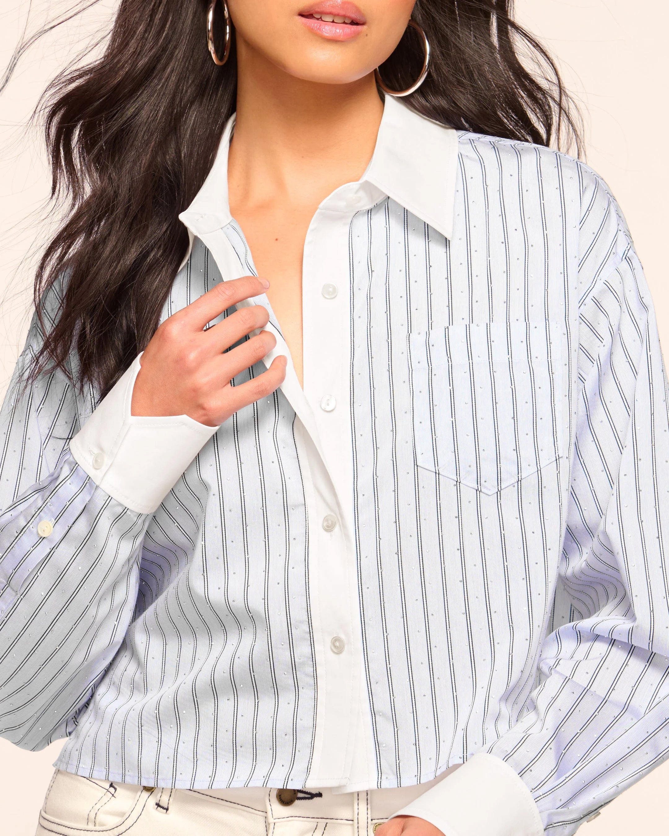 Lennox Embellished Long Sleeve Shirt - Blue Stripe by Ramy Brook — alternate view