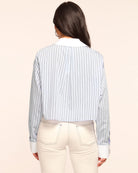 Lennox Embellished Long Sleeve Shirt - Blue Stripe by Ramy Brook — view 3