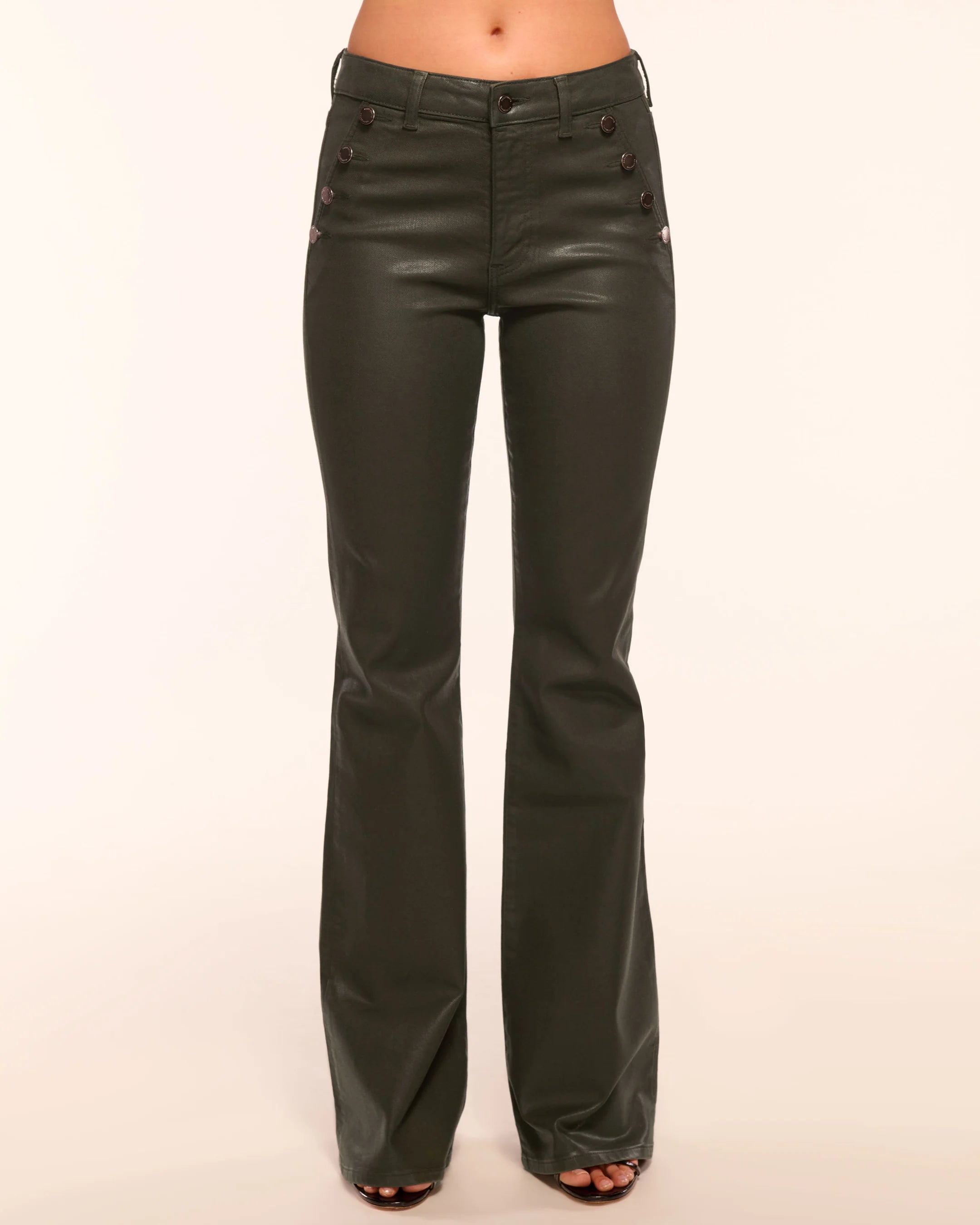 Helena Coated High-Rise Flare Jean - Dark Olive Coated by Ramy Brook — alternate view