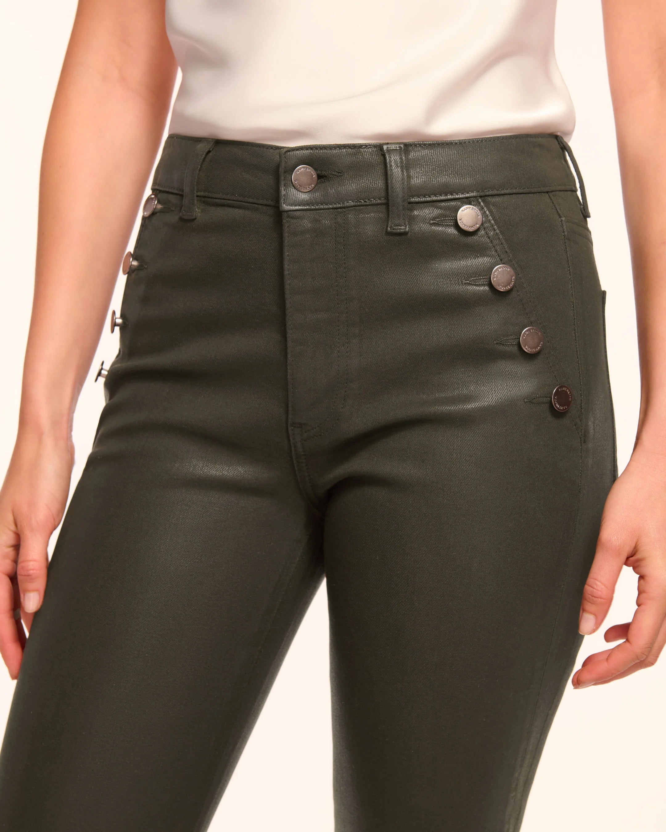 Helena Coated High-Rise Flare Jean - Dark Olive Coated by Ramy Brook — view 3