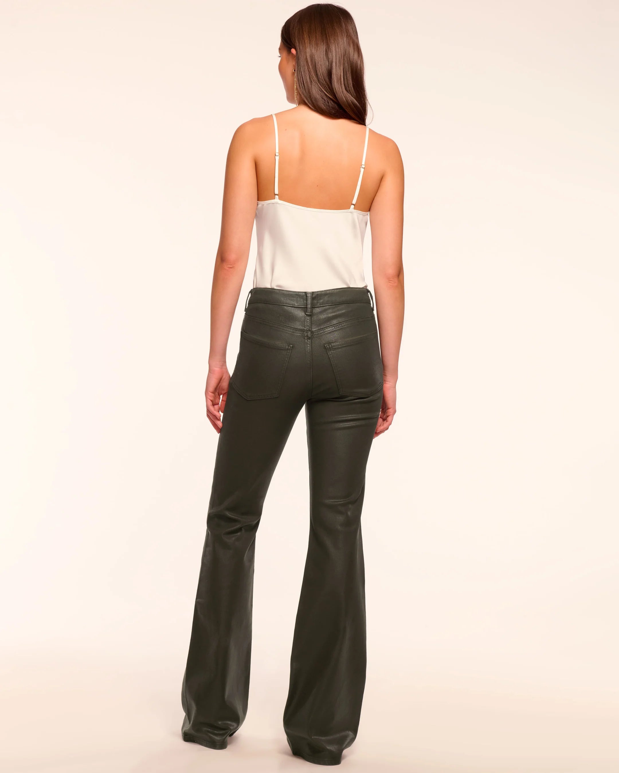Helena Coated High-Rise Flare Jean - Dark Olive Coated by Ramy Brook — view 4
