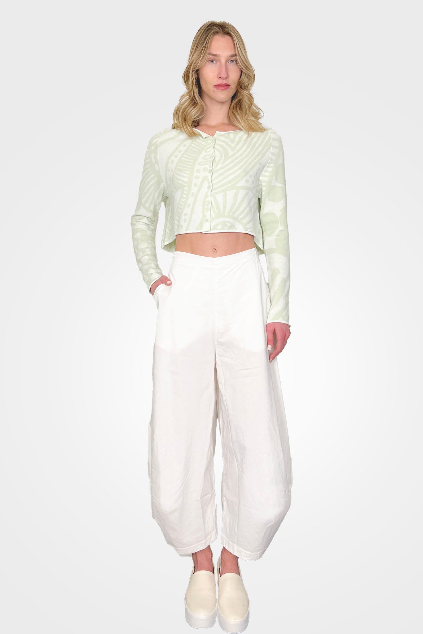Printed Crop Cardigan - Lime Jacquard by Rundholz — alternate view