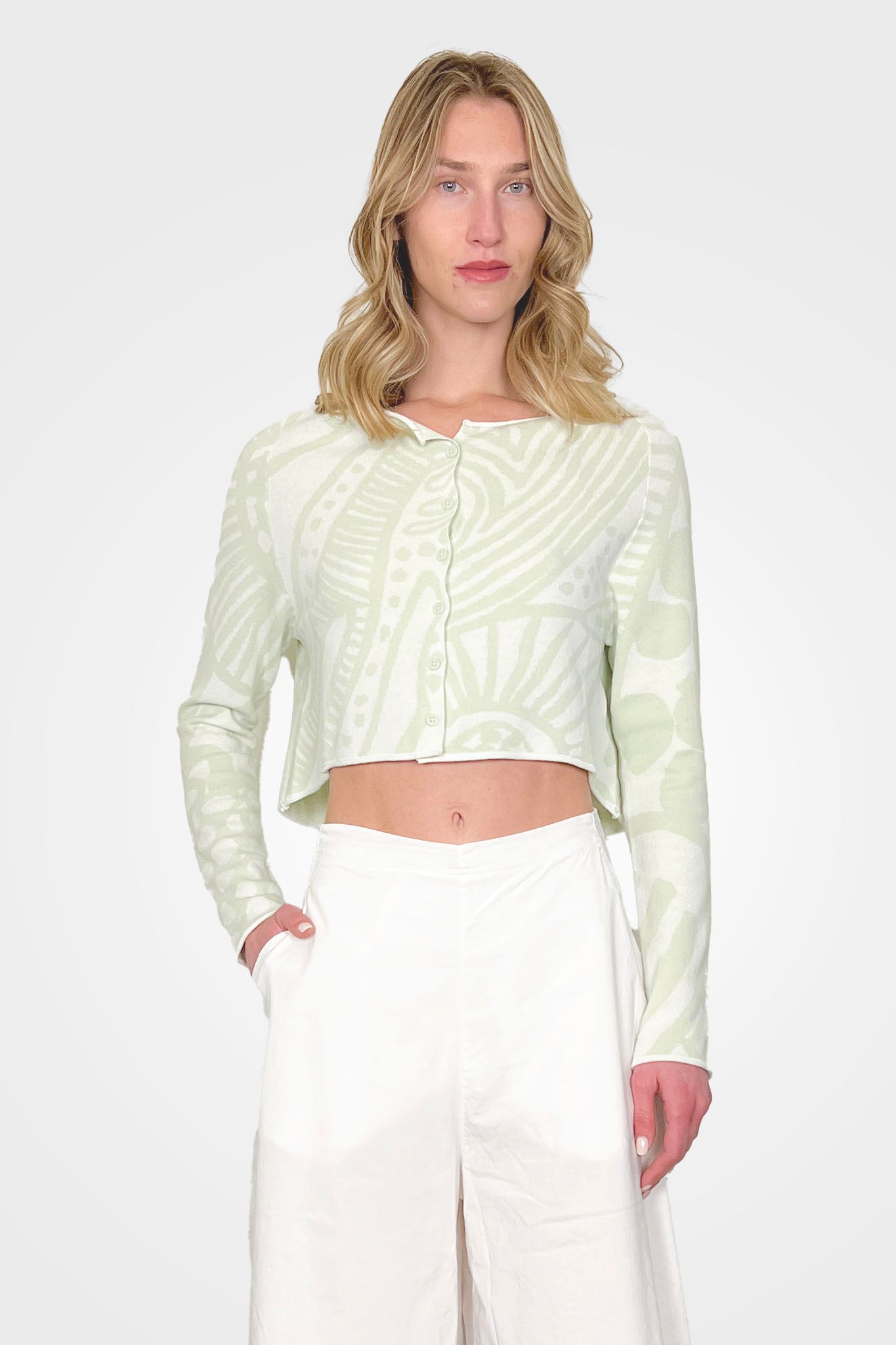 Printed Crop Cardigan - Lime Jacquard by Rundholz | 25 South Boutiques